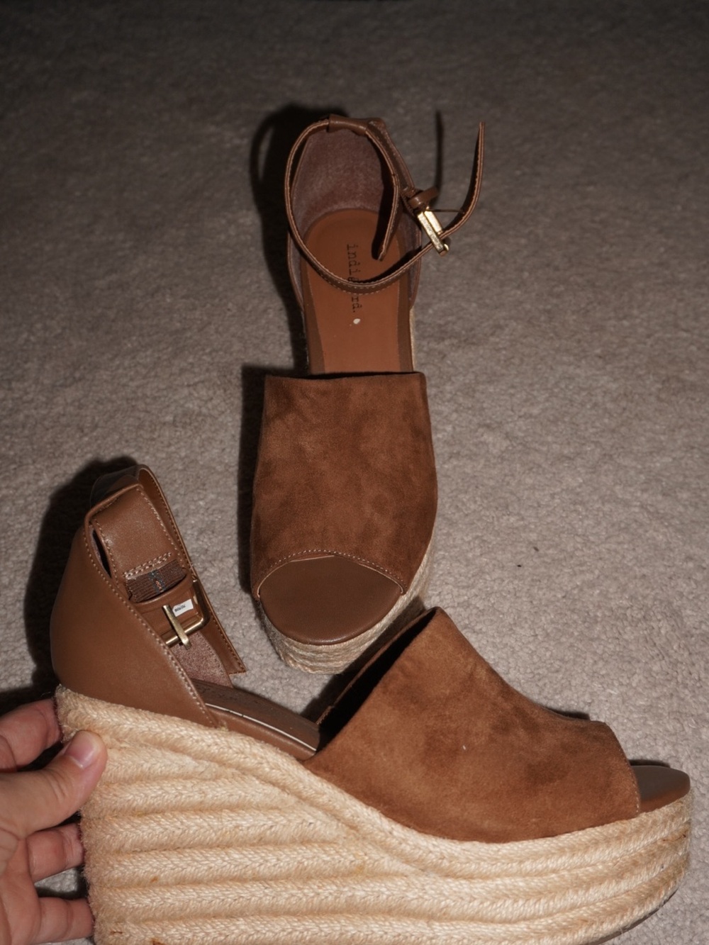 Brown Suede Espadrille Wedge Sandals with Ankle Strap